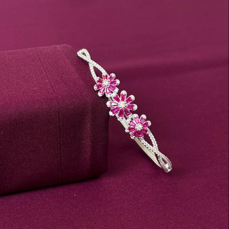 Pink Floral American Diamond Women Kada in 925 Silver | Elegant Designer Bracelet
