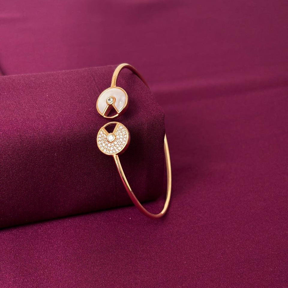 Circular Motif American Diamond Women Kada in 925 Silver | Gold Tone Designer Bracelet