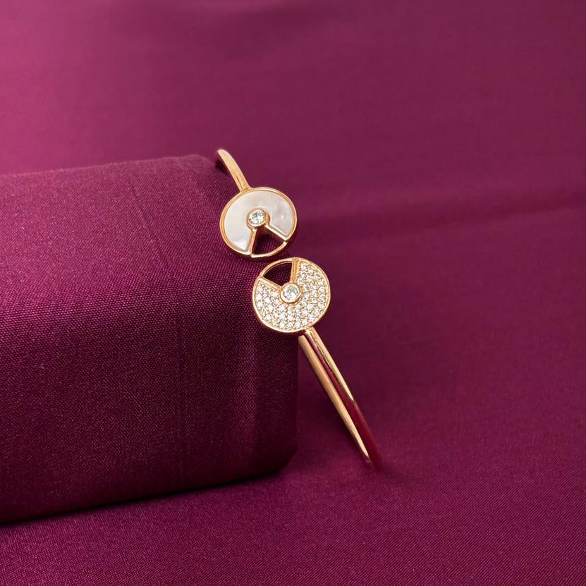 Circular Motif American Diamond Women Kada in 925 Silver | Gold Tone Designer Bracelet