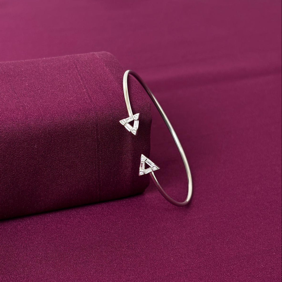 Geometric Triangle American Diamond Women Kada in 925 Silver | Minimal Designer Bracelet