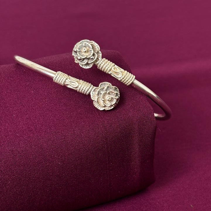Floral Tip Women Kada in 925 Silver | Handcrafted Open Cuff Bracelet