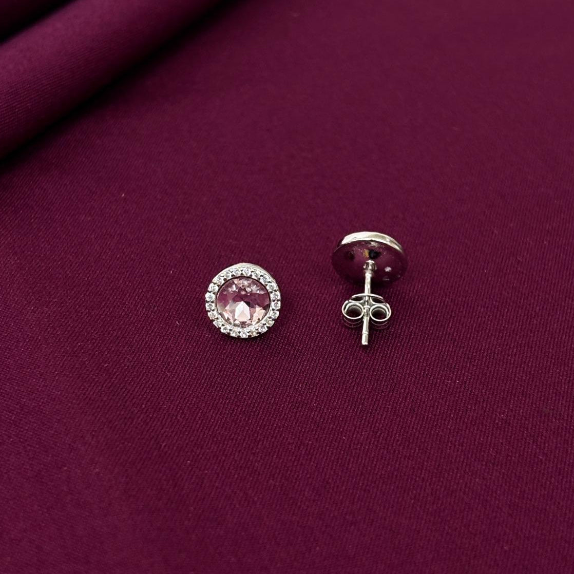 Blush Pink Round Halo Stud Earrings in 925 Sterling Silver