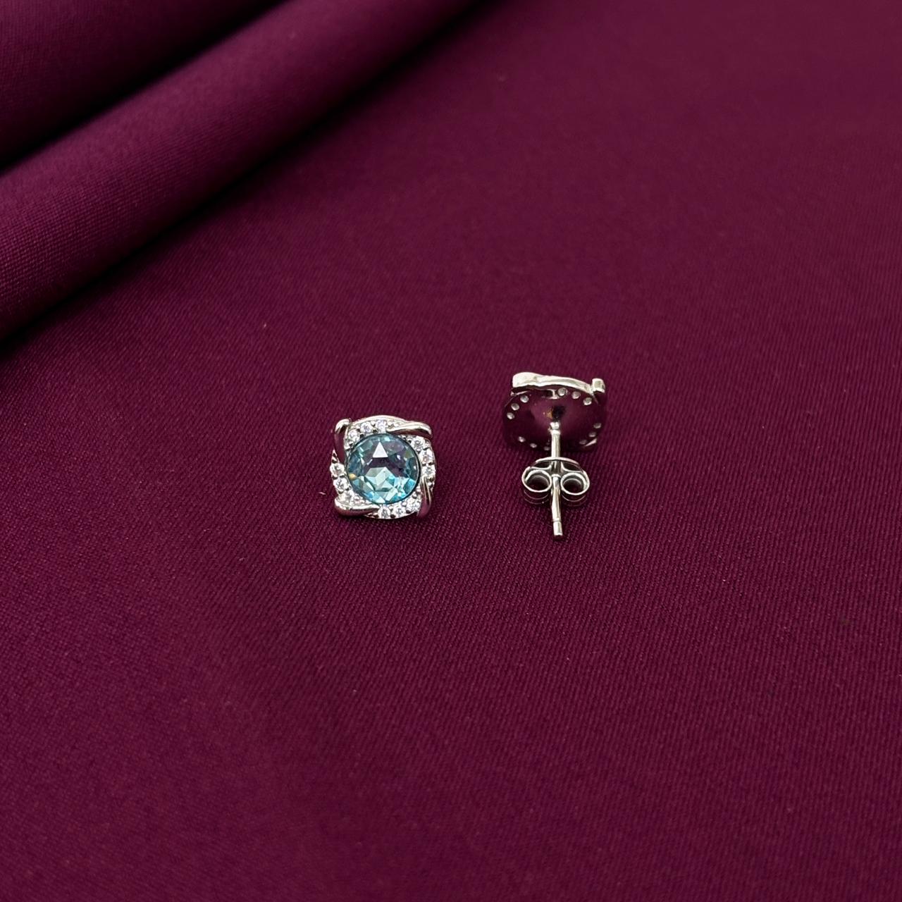 Aqua Blue Twisted Halo Stud Earrings in 925 Sterling Silver