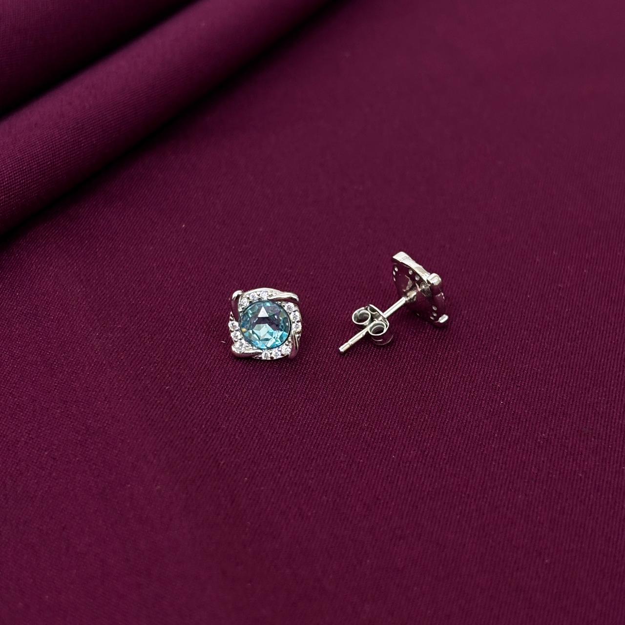 Aqua Blue Twisted Halo Stud Earrings in 925 Sterling Silver