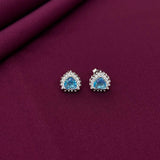 Triangle Blue Gemstone Halo Stud Earrings in 925 Sterling Silver