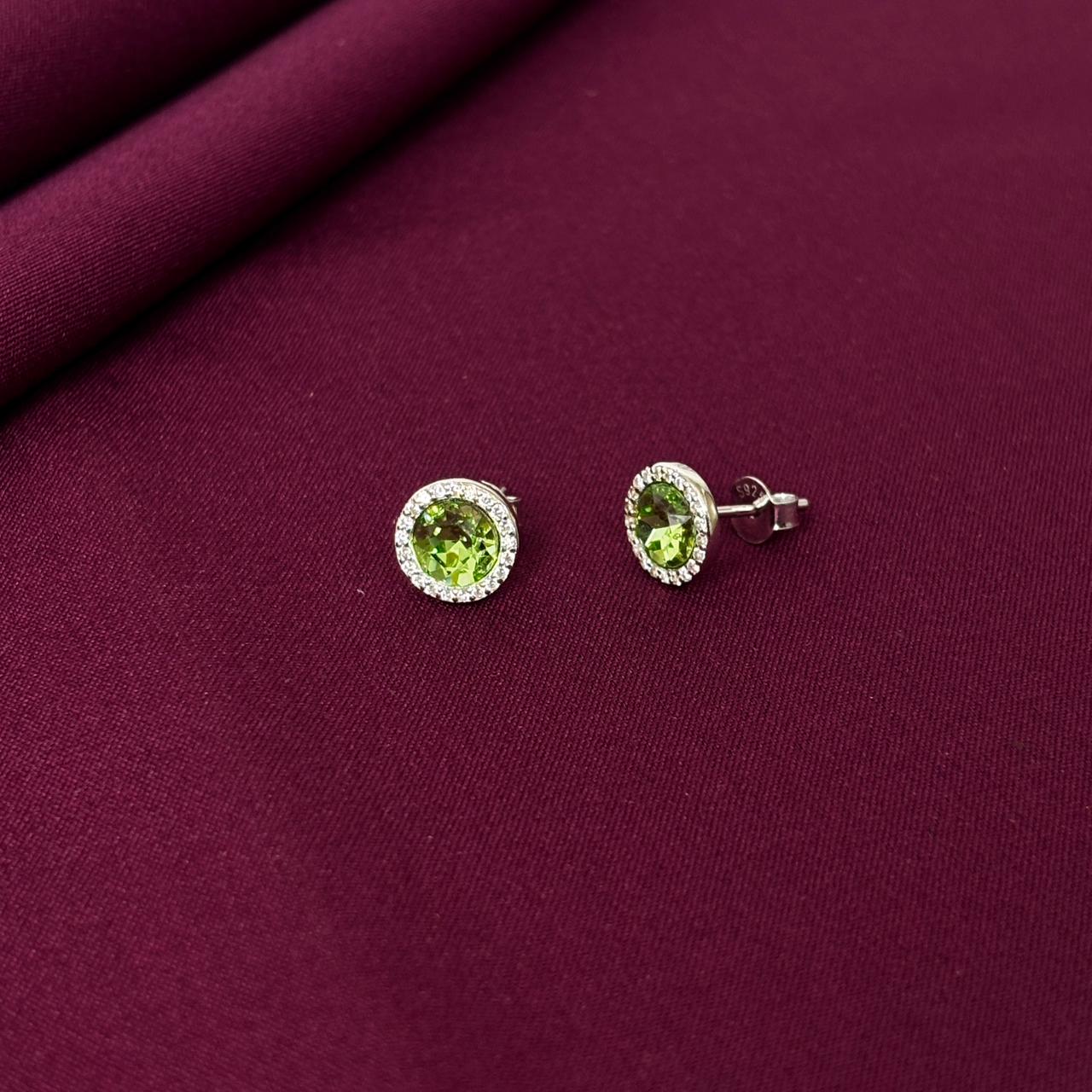 Green Gemstone Halo Stud Earrings in 925 Sterling Silver