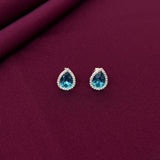 Teardrop Blue Gemstone Halo Stud Earrings in 925 Sterling Silver