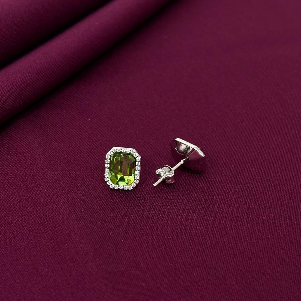 Emerald Green Octagon Halo Stud Earrings in 925 Sterling Silver