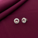 Pink Gemstone Halo Stud Earrings in 925 Sterling Silver