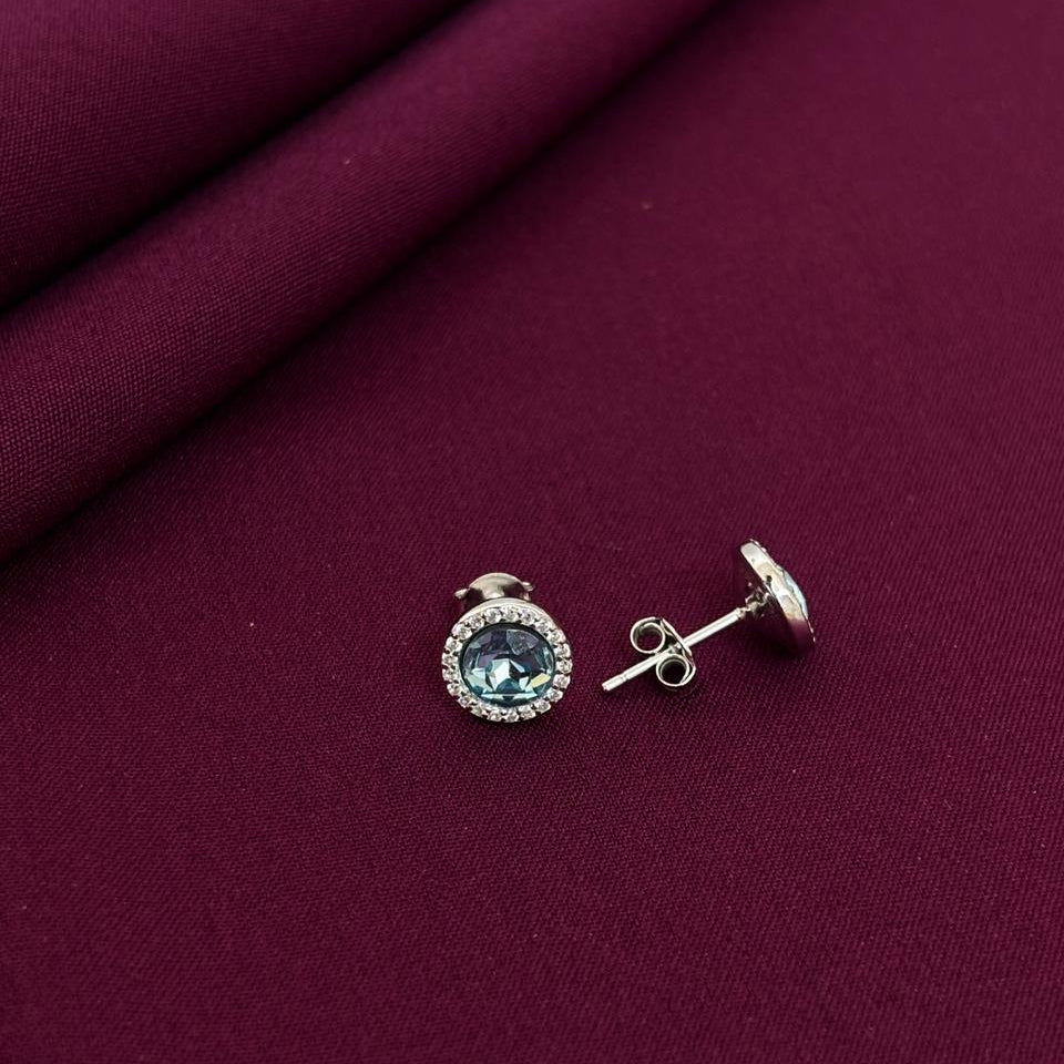 Aqua Blue Gemstone Halo Stud Earrings in 925 Sterling Silver