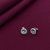 Aqua Blue Gemstone Halo Stud Earrings in 925 Sterling Silver