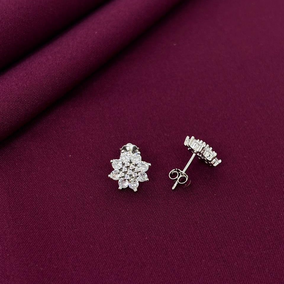 Snowflake Floral Cluster Stud Earrings in 925 Sterling Silver