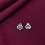 Aqua Blue Gemstone Halo Stud Earrings in 925 Sterling Silver