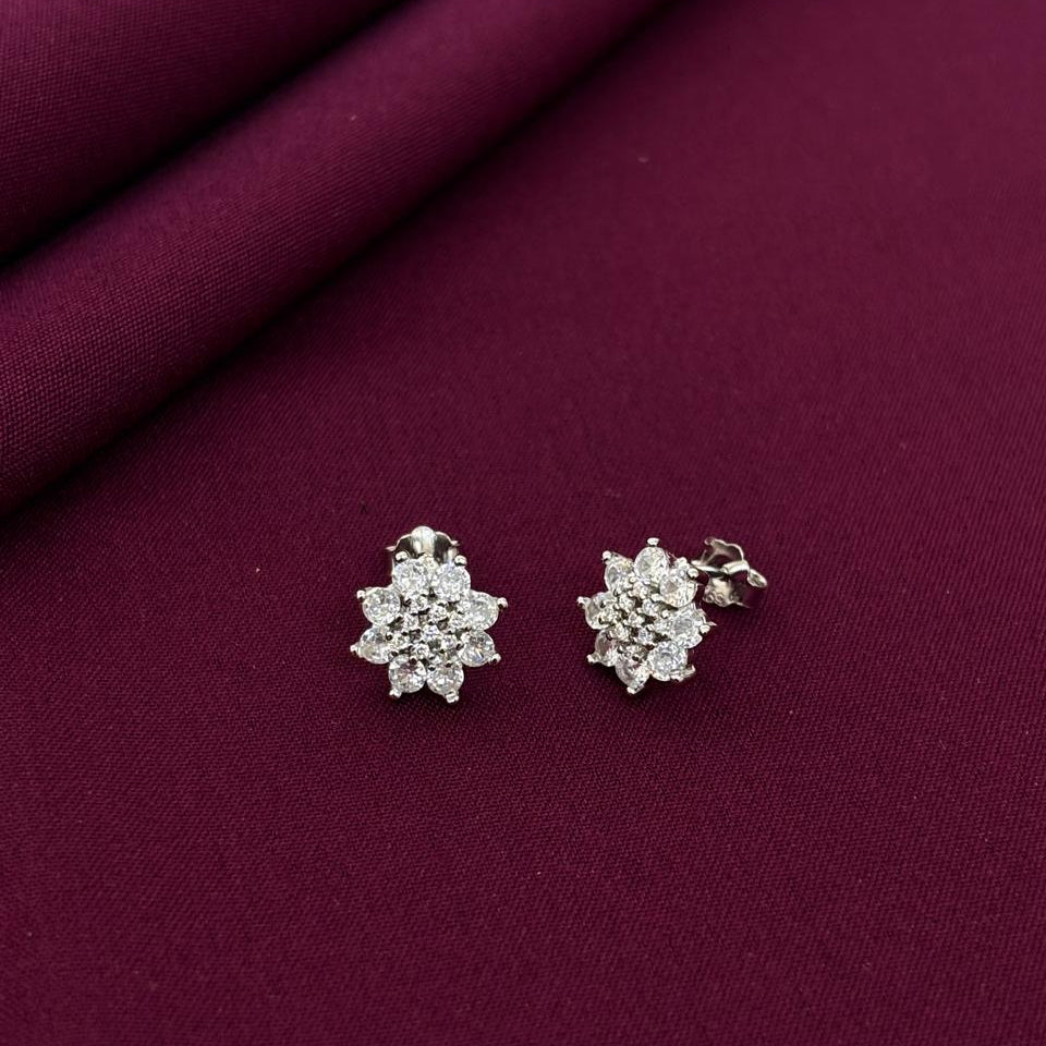 Snowflake Floral Cluster Stud Earrings in 925 Sterling Silver