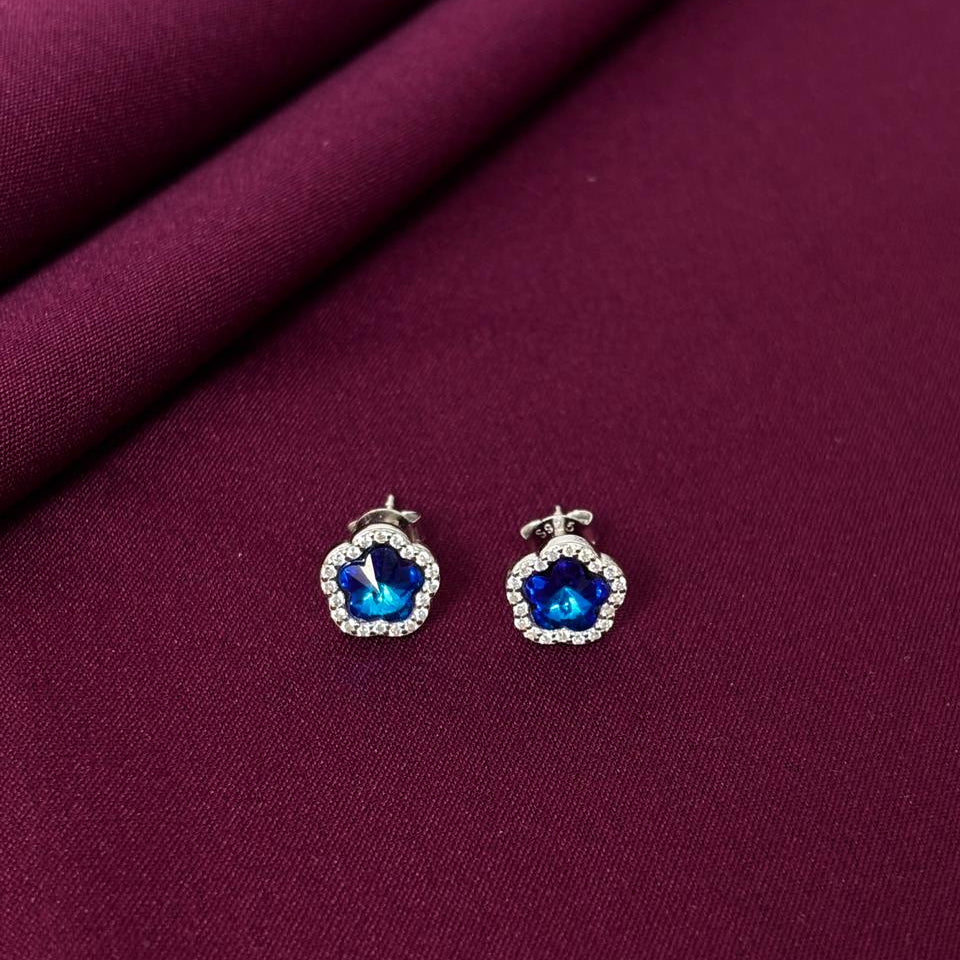 Blue Gemstone Halo Stud Earrings in 925 Sterling Silver