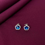 Blue Gemstone Halo Stud Earrings in 925 Sterling Silver