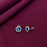 Blue Gemstone Halo Stud Earrings in 925 Sterling Silver