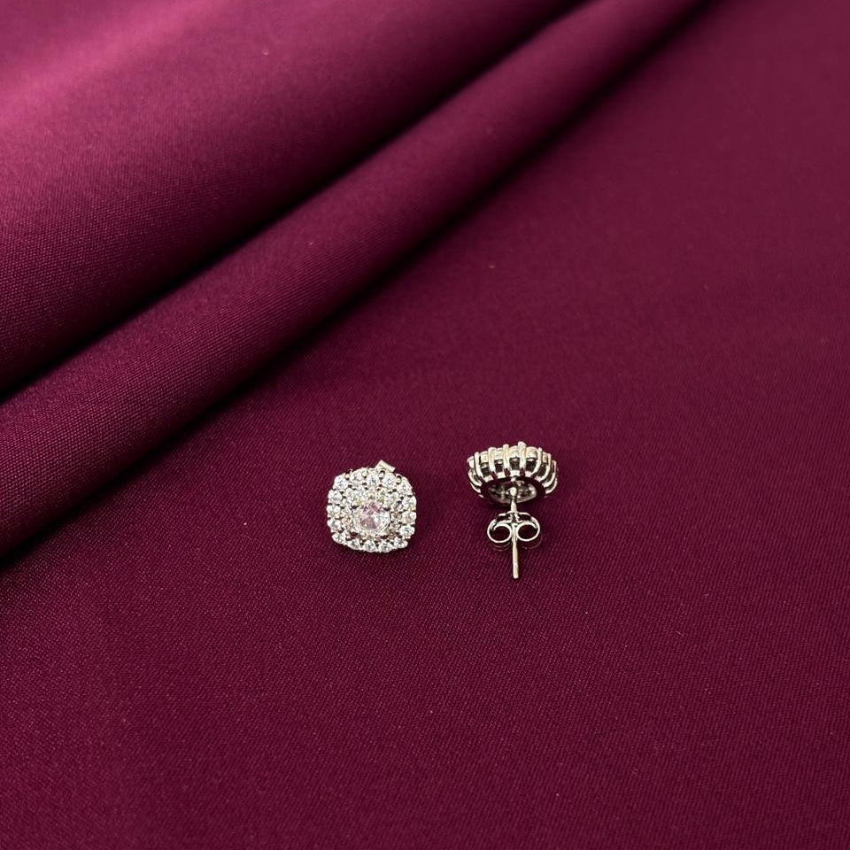 Square Cushion Halo Diamond Style Stud Earrings in 925 Sterling Silver