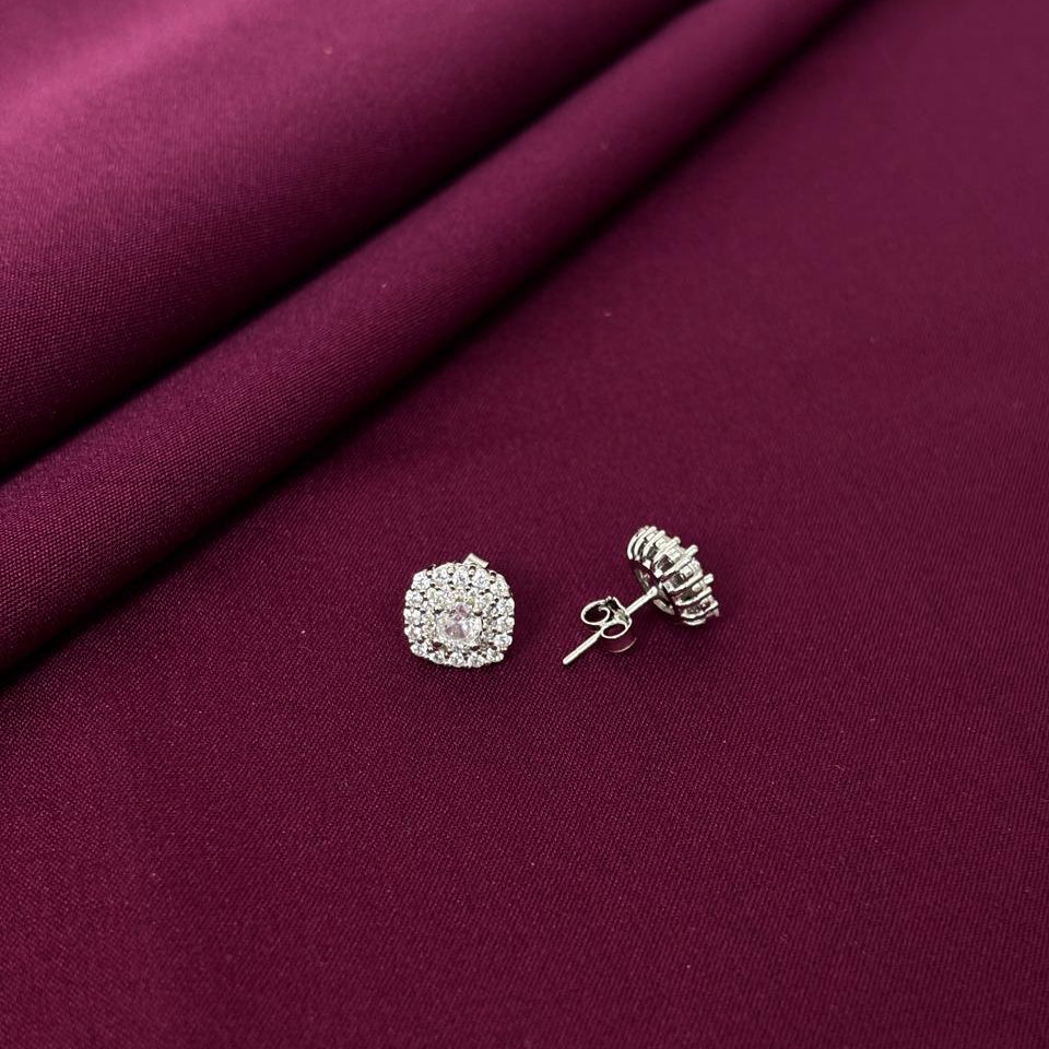 Square Cushion Halo Diamond Style Stud Earrings in 925 Sterling Silver
