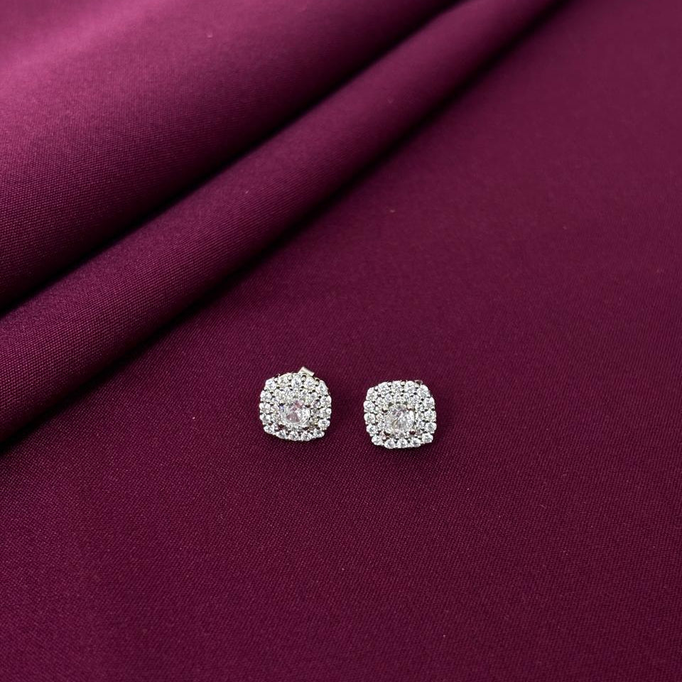 Square Cushion Halo Diamond Style Stud Earrings in 925 Sterling Silver