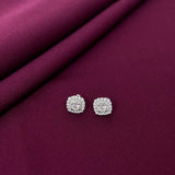 Square Cushion Halo Diamond Style Stud Earrings in 925 Sterling Silver