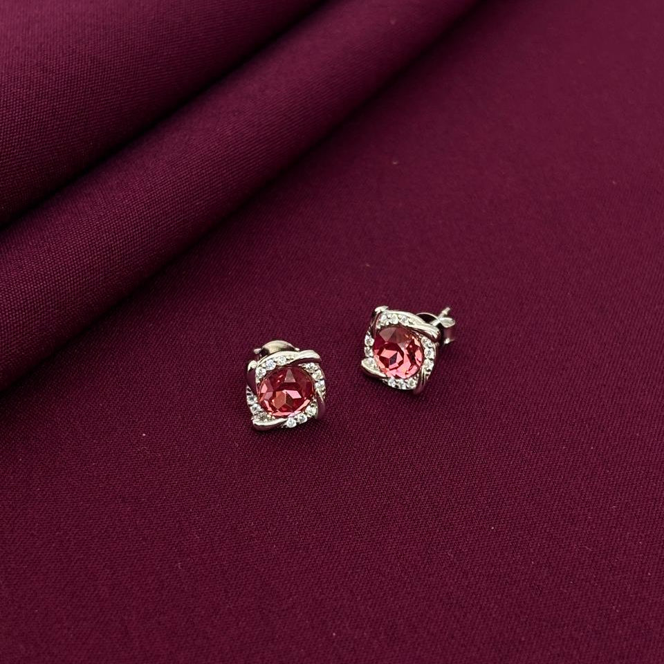 Pink Gemstone Halo Stud Earrings in 925 Sterling Silver