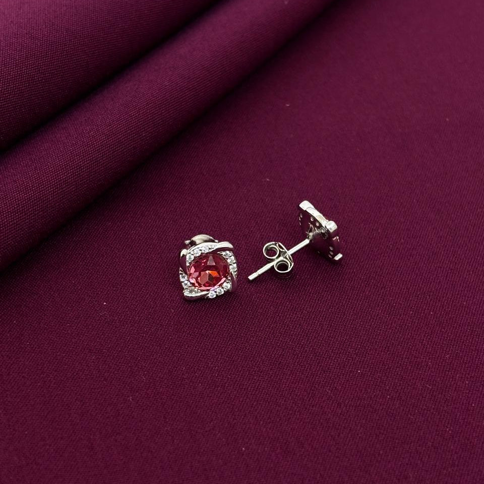 Pink Gemstone Halo Stud Earrings in 925 Sterling Silver