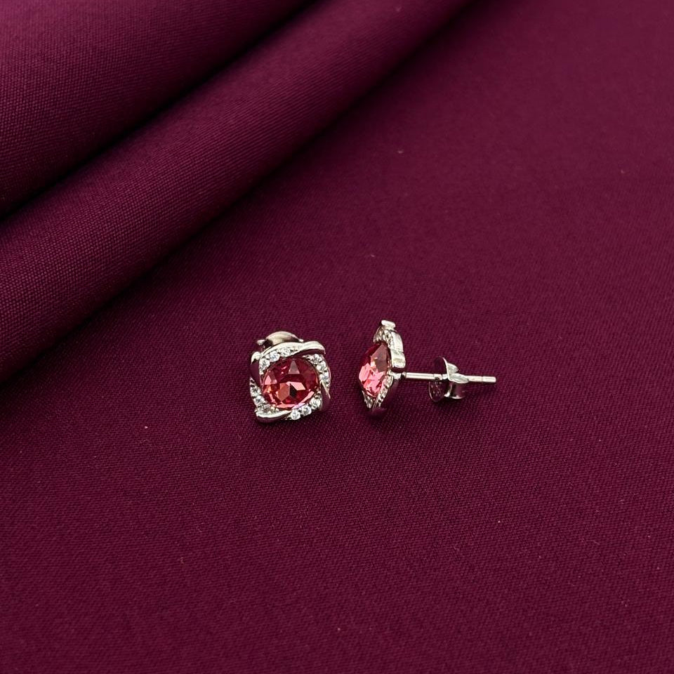 Pink Gemstone Halo Stud Earrings in 925 Sterling Silver