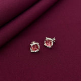 Pink Gemstone Halo Stud Earrings in 925 Sterling Silver