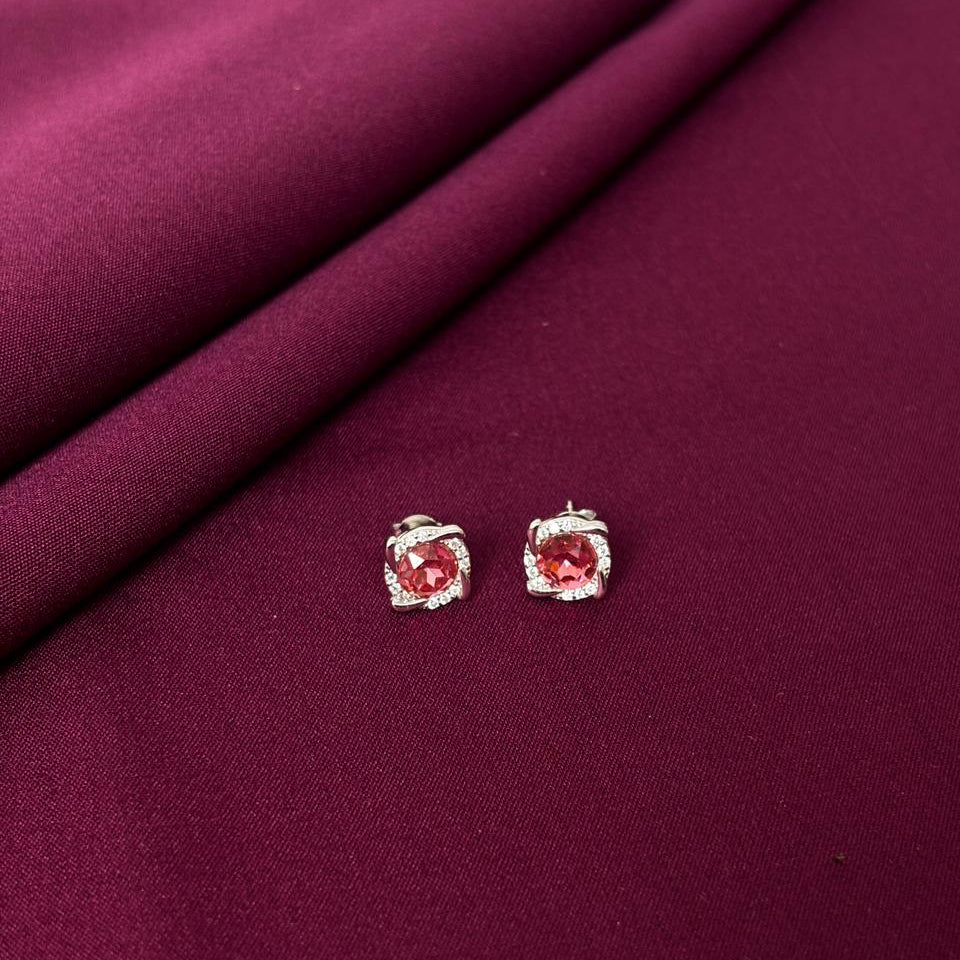 Pink Gemstone Halo Stud Earrings in 925 Sterling Silver