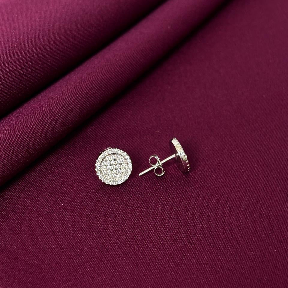 Round Pavé Diamond Style Stud Earrings in 925 Sterling Silver