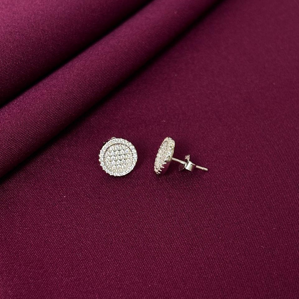 Round Pavé Diamond Style Stud Earrings in 925 Sterling Silver