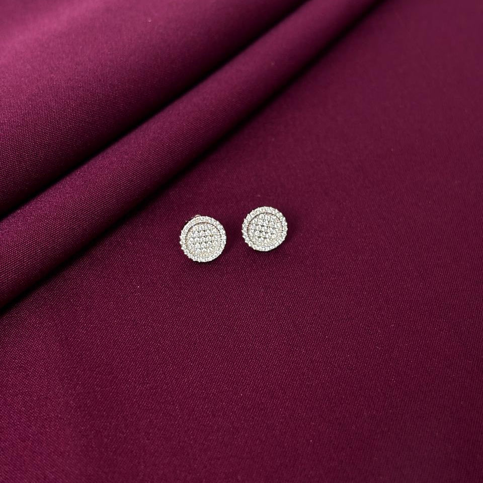 Round Pavé Diamond Style Stud Earrings in 925 Sterling Silver