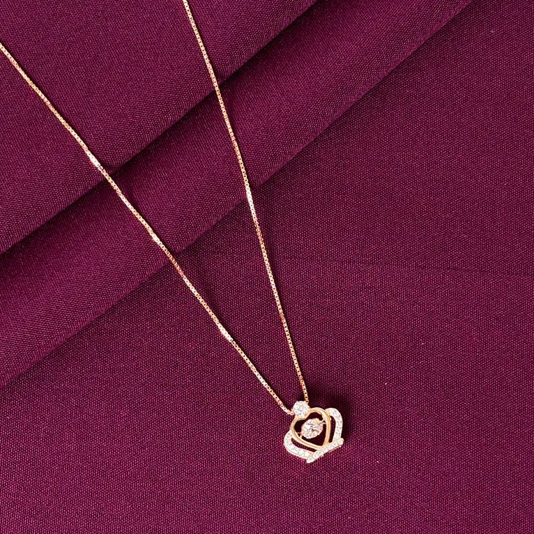 925 Silver Double Heart Pendant Necklace for Women | Romantic Stone Love Necklace