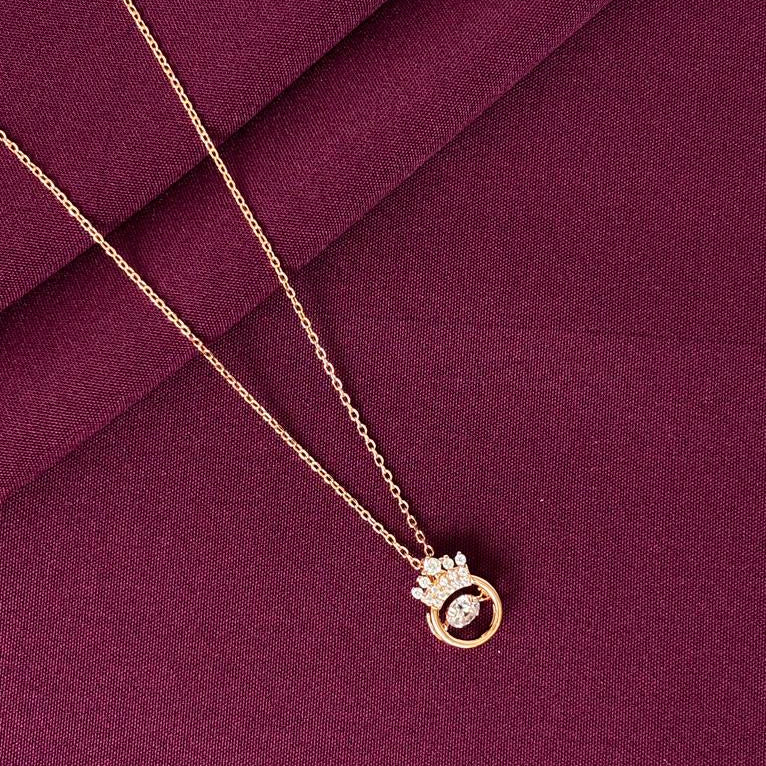 925 Silver Rosegold Plated Crown Pendant Necklace for Women | Queen Crown Stone Necklace