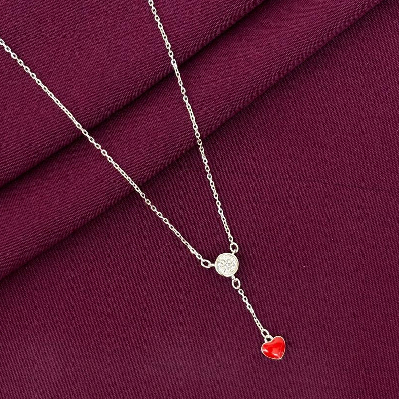 925 Silver Solitaire Heart Drop Necklace for Women | Minimal Red Heart Charm Pendant