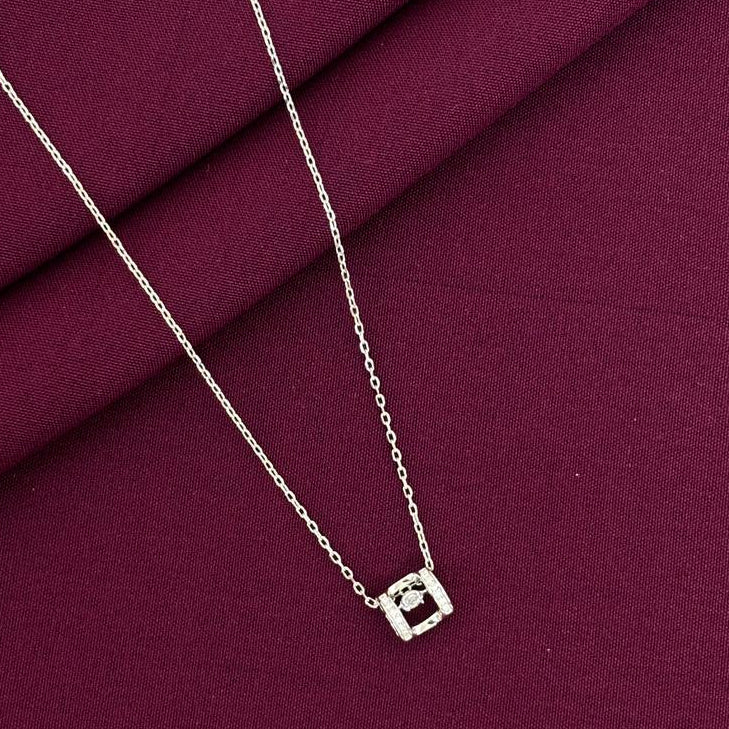 925 Silver Geometric Square Pendant Necklace for Women | Minimal Floating Stone Sterling Silver Jewellery