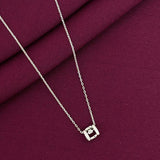 925 Silver Geometric Square Pendant Necklace for Women | Minimal Floating Stone Sterling Silver Jewellery
