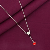 925 Silver Solitaire Heart Drop Necklace for Women | Minimal Red Heart Charm Pendant