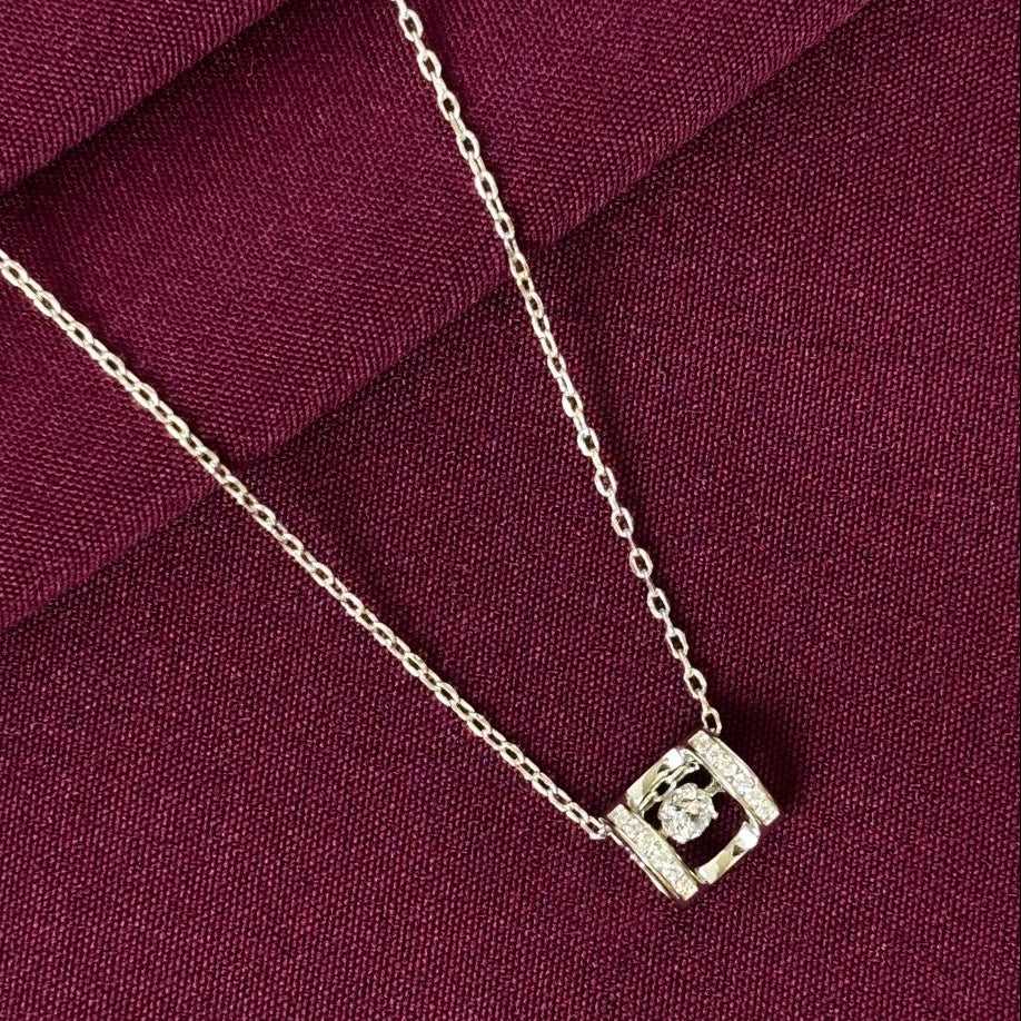 925 Silver Geometric Square Pendant Necklace for Women | Minimal Floating Stone Sterling Silver Jewellery