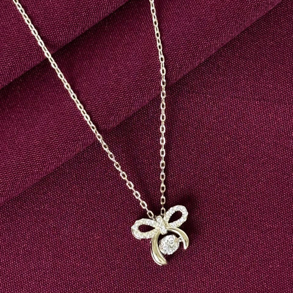 925 Silver Bow Knot Pendant Necklace for Women | Cute Ribbon Bow Solitaire Sterling Silver Jewellery