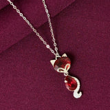 925 Silver Cat Pendant Necklace for Women | Cute Red Stone Cat Drop Sterling Silver Jewellery