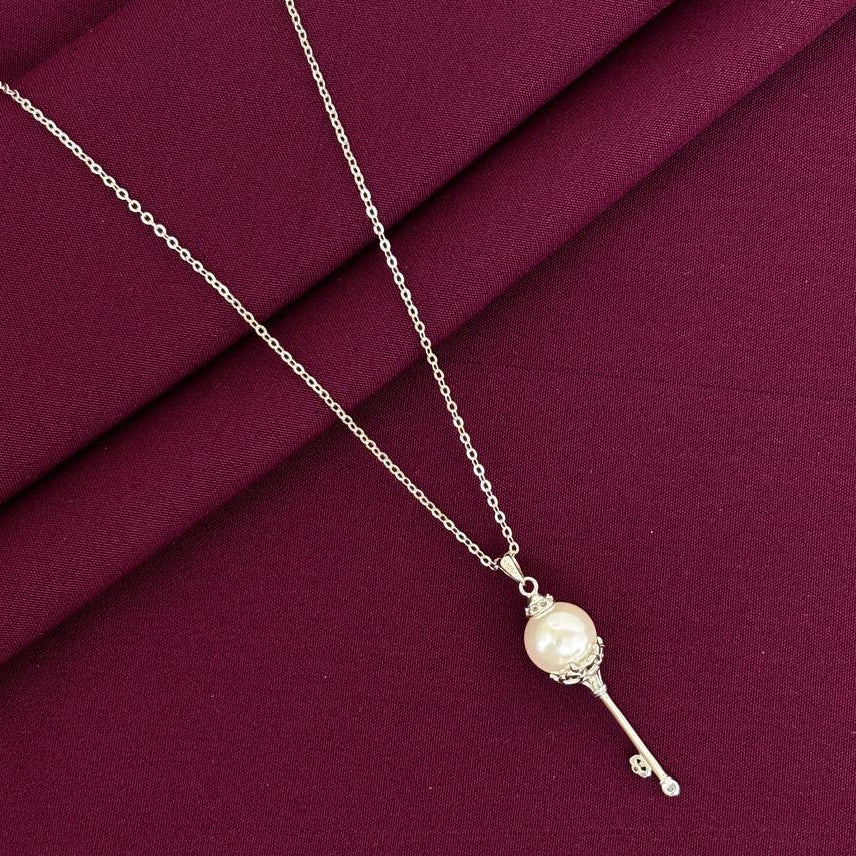 925 Silver Pearl Key Pendant Necklace for Women | Elegant Key Design Sterling Silver Jewellery
