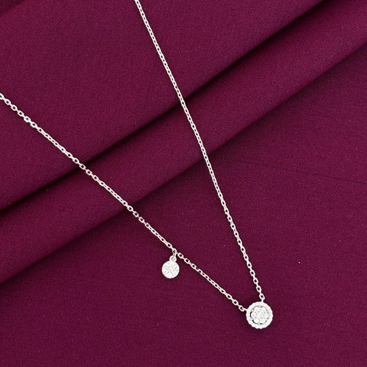 925 Sterling Silver Double Round CZ Pendant Necklace Rhodium Plated for Women