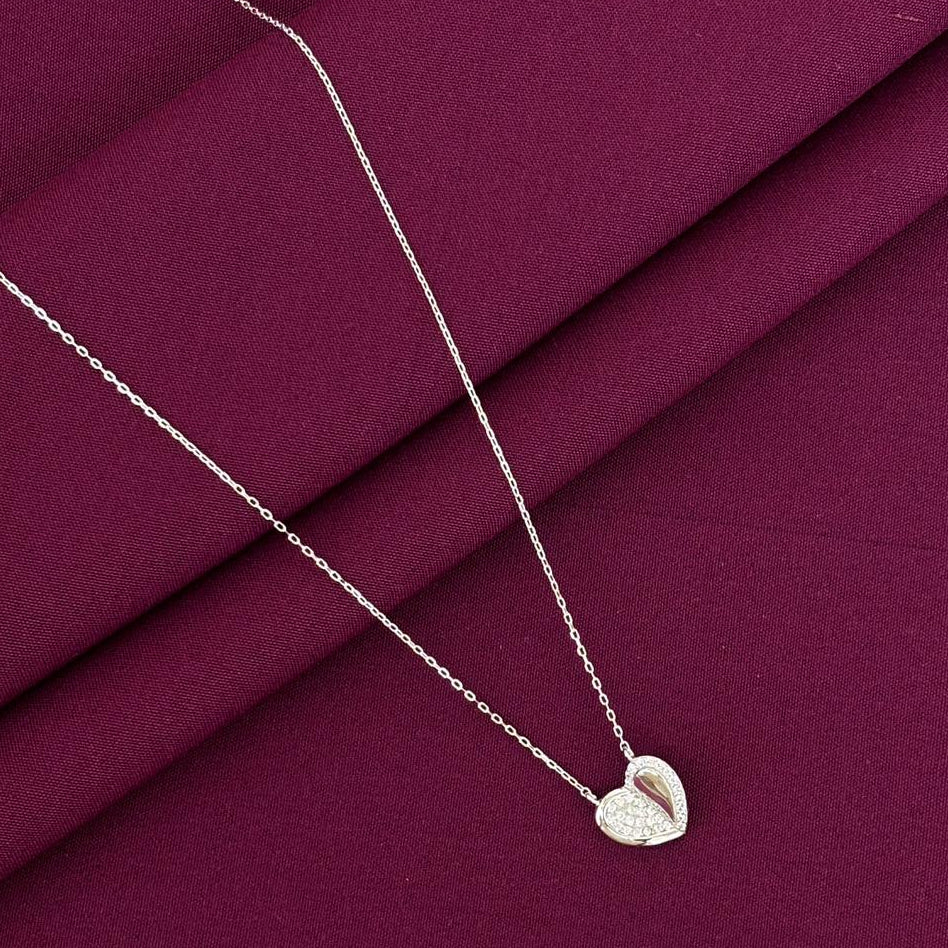 925 Sterling Silver CZ Studded Heart Pendant Necklace for Women