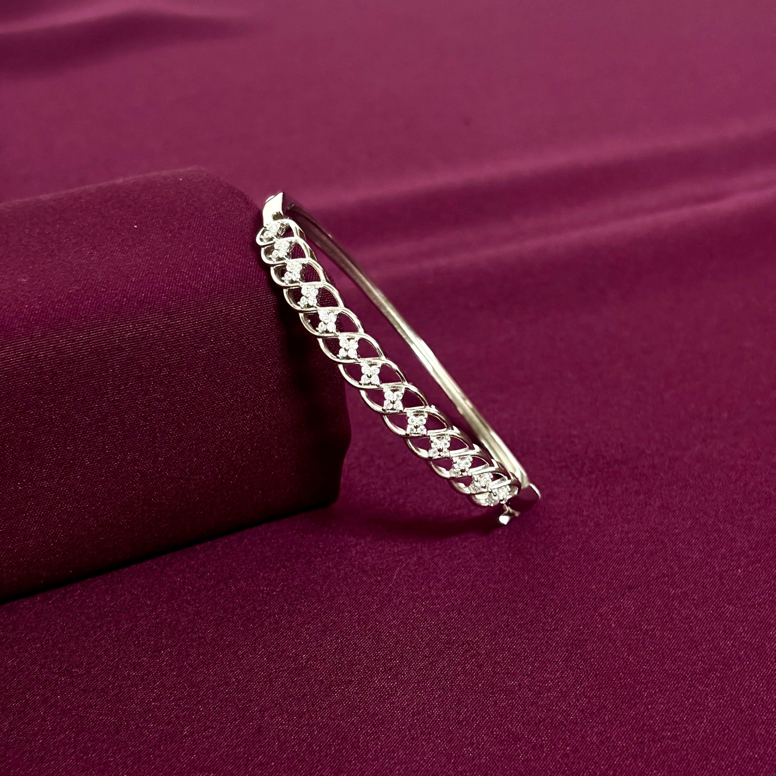 Sterling Silver Criss-Cross CZ Designer Kada Bracelet