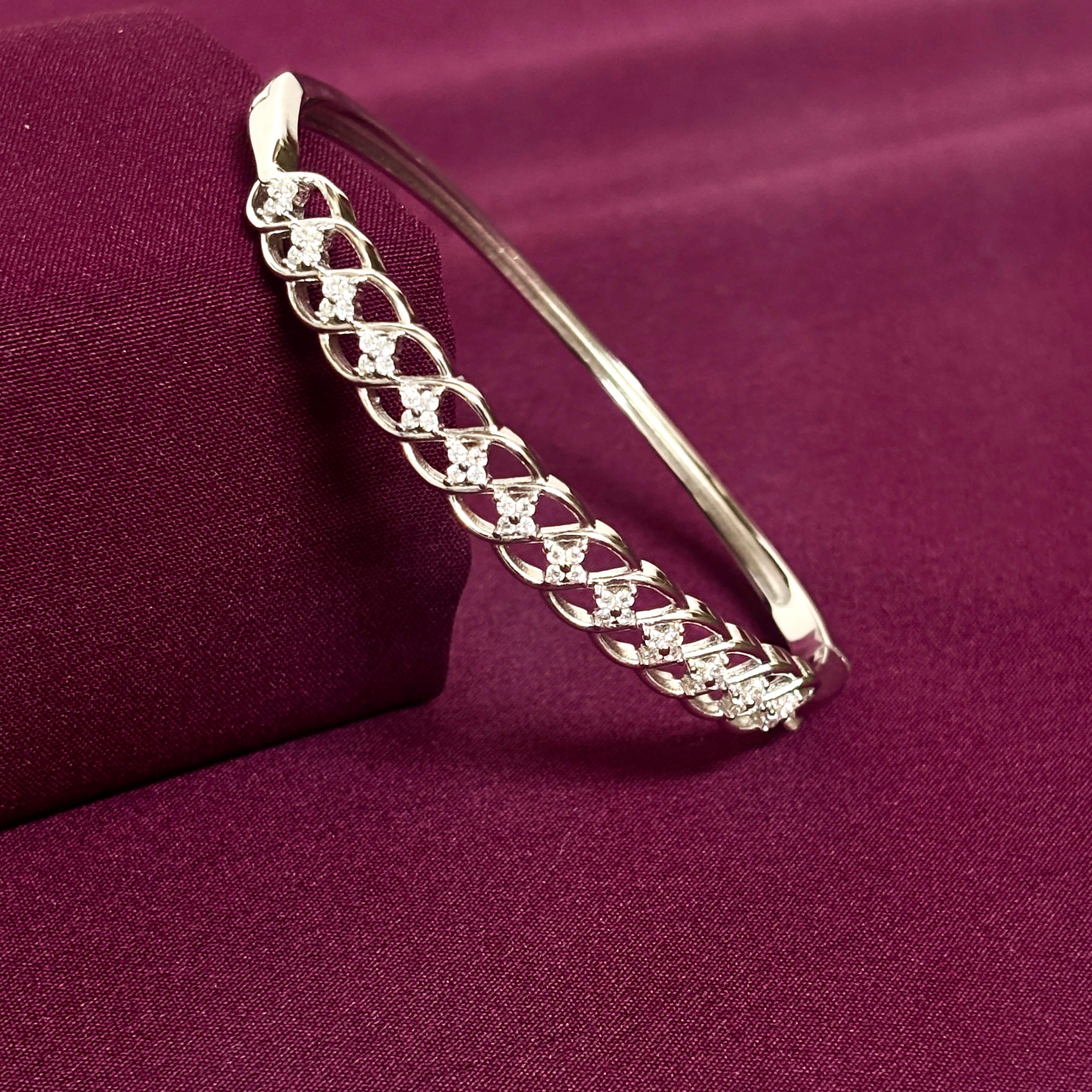 Sterling Silver Criss-Cross CZ Designer Kada Bracelet
