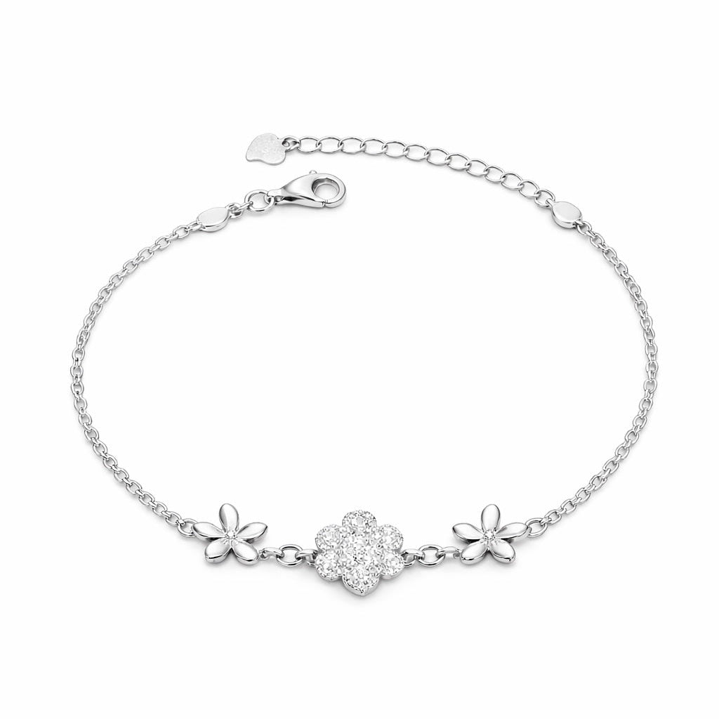 925 Sterling Silver Floral CZ Bracelet for Women