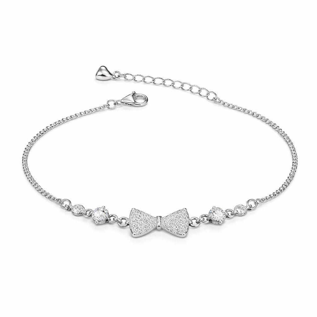 925 Sterling Silver Bow Bracelet for Women | Elegant CZ Studded Ladies Bracelet