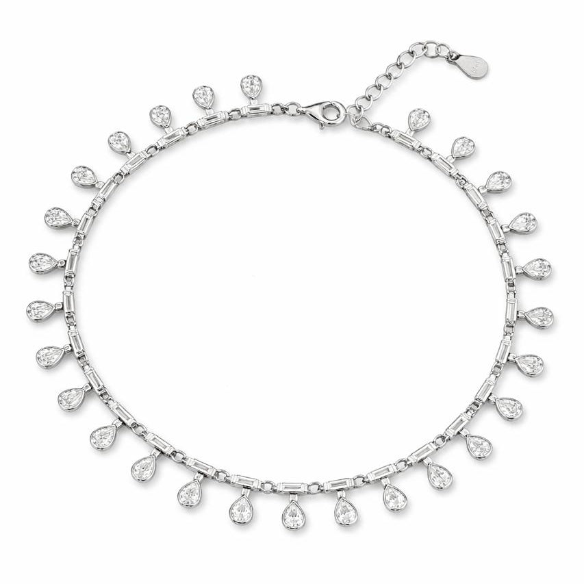 Elegant Teardrop CZ 925 Silver Anklet for Women